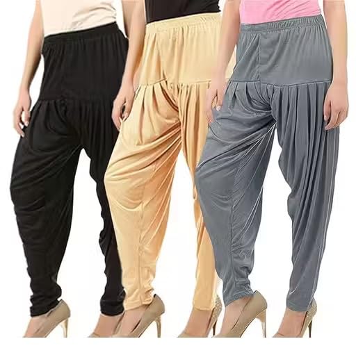 vee ess Ultra Soft Material Viscose Rayon Solid Attractive Pleated Pattern Casual wear Patiala Pants_for Womens_Combo 3-picture-25