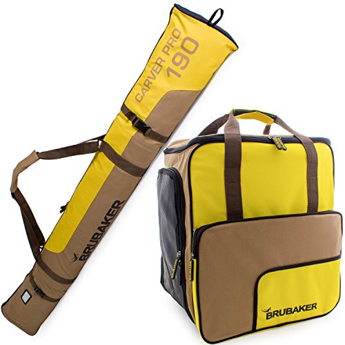 BRUBAKER Conjunto 'Super Function 2.0' Bolsa para Botas y Casco de ski Junto a 'Carver Pro 2.0' Bolsa para un par de Ski - Amarillo/Marrón - 170...