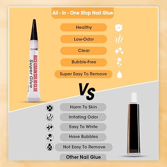 Super Strong Nail Glue for Press On Nails- Salon Quality for Acrylic, Fake Nail Tips. Quick Dry, Long Lasting, No UV Lamp, Dehydrator or Primer Needed-12ML
