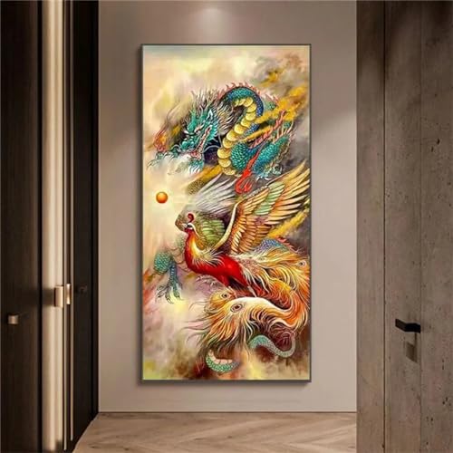 Peinture diamant dragon phénix broderie point de croix pour art thérapie