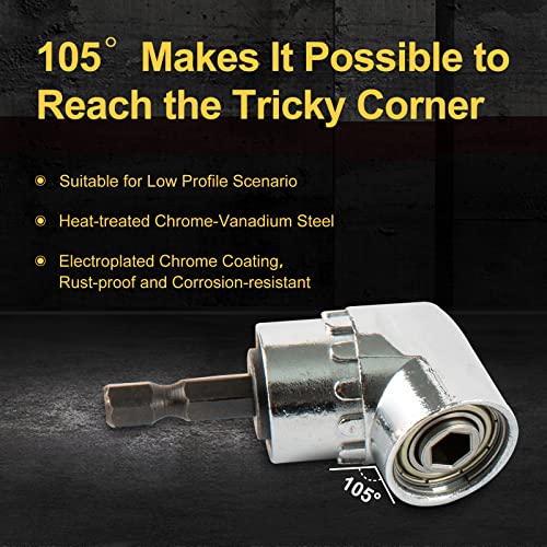 7-In-1 Impact Drill Bit Extension, 1/4" Magnetic Drill Bit Holder In Length Of 3", 4", 6", Quick Change Socket Adapter Of 1/4", 3/8", 1/2", Tricky Corner Saver 105 Degree Right Angle Drill Attachment #TOP4