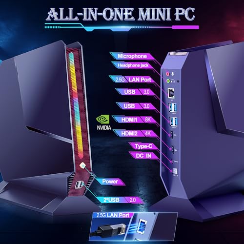 Mini PC da gioco, 12Th Gen Core i9-12900H fino a 5 GHz, RTX 3050 Ti 8GB GDDR6 Mini Desktop Computer, 32GB RAM 1TB NVMe SSD, Supporto Luci RGB, Display Triplo 4K, 2.5G LAN, Wi-Fi 6E BT 5.3, Win 11 Pro - PC Desktop - Immagine 4