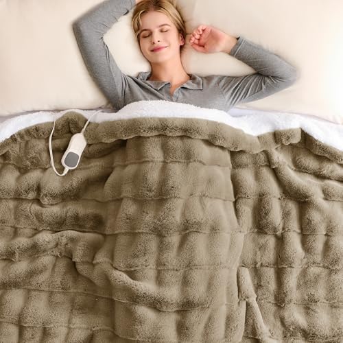 Homemate Heated Blanket Electric Throw - 50"x60" Heating Blanket Throw 1/2/4/6/8 Hours Auto-Off 10 Heat Levels Over-Heat Protection Luxury 800 GSM Faux Fur 200 GSM Sherpa ETL Certification by Homemate - Used condition - US$21.29