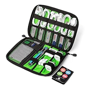 PULABO Travel Cable Organizer Bags Waterproof Electronic Accessories Case Holder IT Bags USB Drive Shuttle Case with Cable Tie for Power Bank/Various USB Drives/Chargers/Cables – Green Comfortable