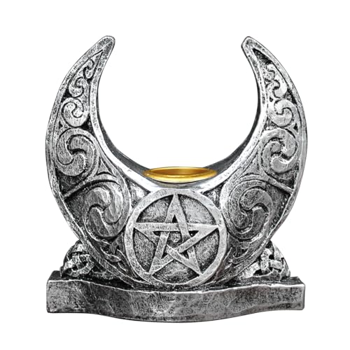 Crescent Moon Candle Holder with Pentacle Design