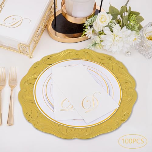 100 Platos Cargadores Antiguos Redondos 13'' Oro miniatura 3