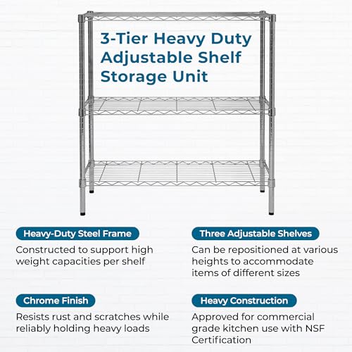 Honey-Can-Do 3-Tier Heavy-Duty Adjustable Shelf Storage Unit With 200-lb Capacity, Chrome SHF-09367 Steel Shelving, Heavy Duty Shelves, Shelving Unit, by Honey-Can-Do - Image 4