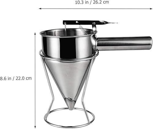 Miniatura 3 de DOITOOL - Dispensador de embudo de acero inoxidable con soporte, dispensador de embudo para hornear Takoyaki, panqueque y magdalena, bola de pulpo