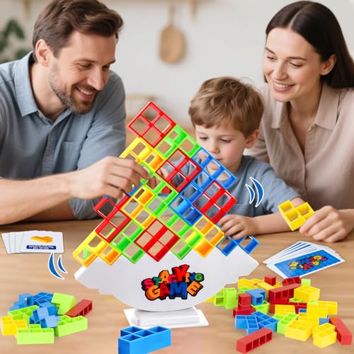 Tcvents バランスゲーム 立体 ブロック おもちゃ 【日本語説明付 64個】 知育玩具 積み木 家族ゲーム 室内あそび ジェンガ 女の子 男の子 ギフト 子供 誕生日 クリスマス プレゼント