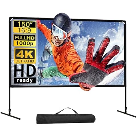 GT GETCO TECH Projector Screen with Stand, 150 Inch Indoor Outdoor Projector Screen,4K HD Portable Projector Screen, Rear Front Movie Screen with Carry Bag for Home Theater, Party, Classroom Cover