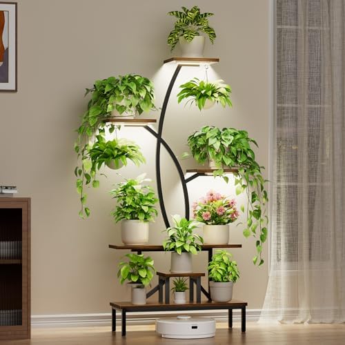 JUSTOGO Plant Stand Indoor with Grow Lights - Tall Indoor Plant S...