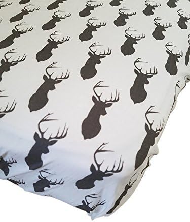 Danha Premium Fitted Cotton Crib Sheet Grey with White Deer Print – Standard Crib Mattress Size – Toddler, Kids Bedding – Woodland Animals Nursery Décor Theme