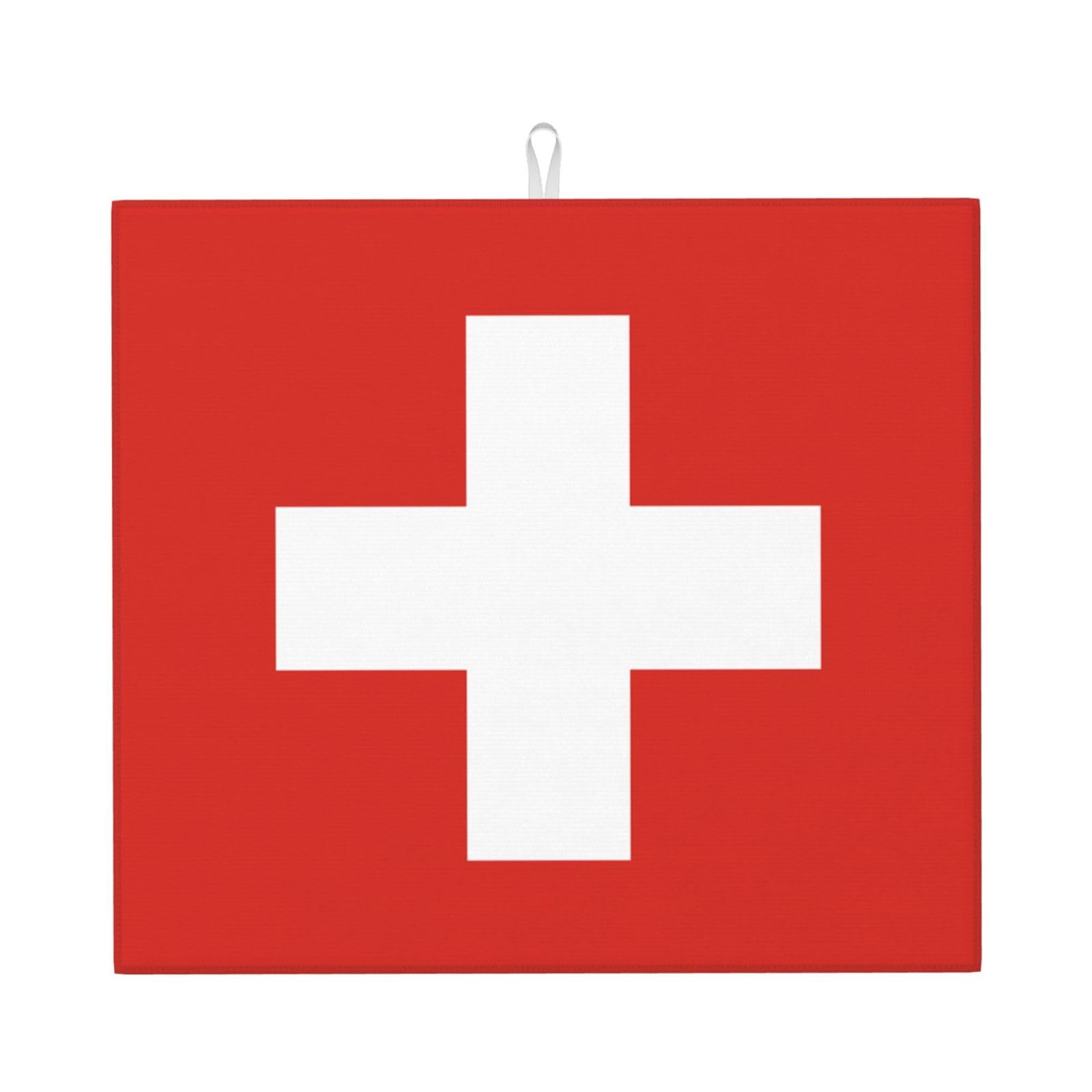 WHJSSF Swiss Flag Prints Kitchen Drying Mat – Absorbent Dish Throw for Countertops, Quick-Dry Non-Slip Layer with Stylish Prints, Ideal Housewarming Gift