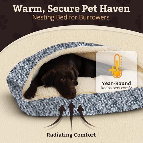Image of Snoozer Rectangle Cozy Cave Dog Bed, Hooded Dog Bed, Palmer Indigo (M)