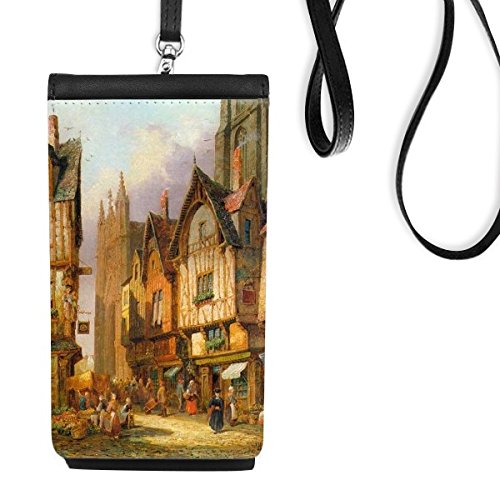 Bourse en cuir suspendu telephone noir porte-monnaie avec peinture a l-huile
