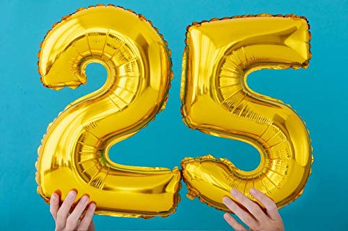 Image of Balloonistics Gold 40-Inch Foil Number 25 Balloon - Fill with Helium or Air for 25th Birthday, Silver Jubilee, Anniversary Party Decoration, Photo Booth Backdrop
