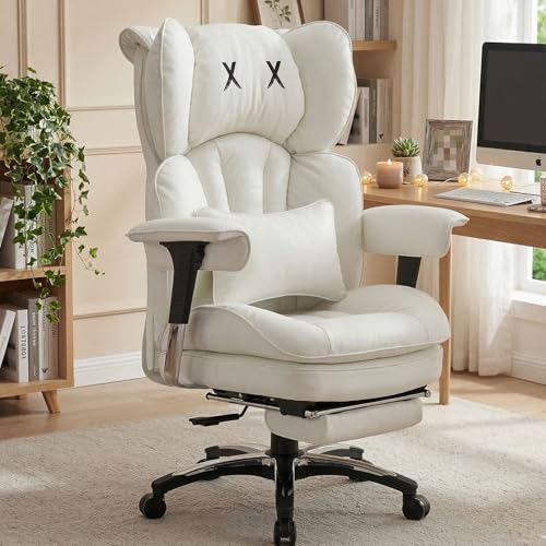 Image of Efomao Big & Tall Desk Chair, Wide Executive Office Chair with Footrest White-L