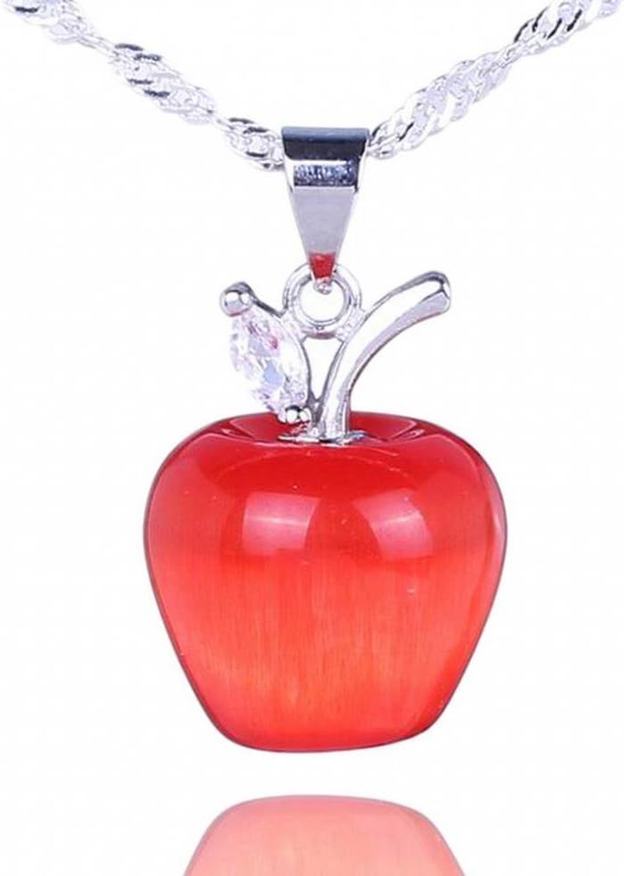 Bigood Charm Red Cat Eye Stone Apple Dangle 925 Sterling Silver Necklace Pendant Fashion Women Wedding Gift Jewellery