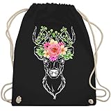 Oktoberfest Turnbeutel mit Hirschkopf und Blumen