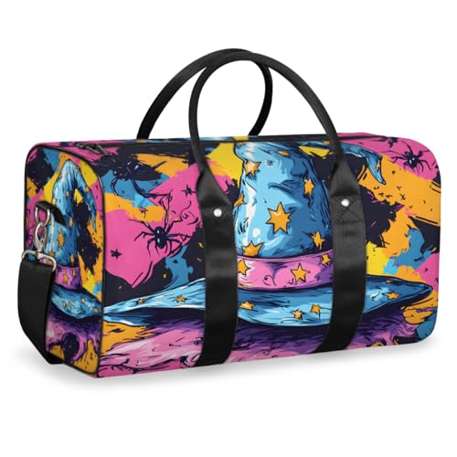 Scary Halloween Travel Duffle Bag for Women Men Gym Duffel Foldable Bag Waterproof Weekender Wizard Hat Duffle Tote