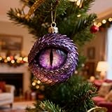 Adorno de ojo de dragón encantado, adornos de dragón 2D para árbol de Navidad, adorno gótico único de Navidad, coleccionable de ojo de dragón en D pintado a mano, regalo de arte único para los amantes