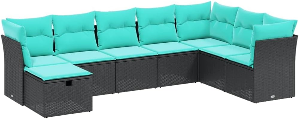 vidaXL Patio Sofa Set with Cushions - 8 Piece Black PE Rattan Modern Outdoor Furniture for Patio, Deck, or Garden - UV, Removable Covers - 24.4"x24.4"x27.2"