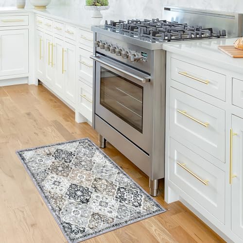 KILOCOCO 2x3 Area Rug, Moroccan Super Soft Entryway Rugs Indoor Vintage Washable Rug Non-Slip Indoor Door Mat, Accent Print Faux Wool Throw Rug for Kitchen Bedroom Entrance, Greenish Gray Beige