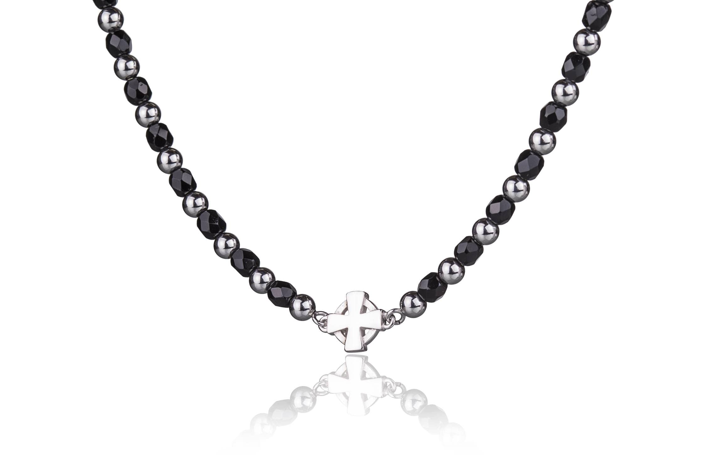 Bracciale da Uomo Ragazzo in argento 925 Sfere e Pietre con Croce Celtica Made in Italy + Confezione Regalo Personalizzata - per Compleanno Comunione Cresima Anniversario Natale Festa del Papà