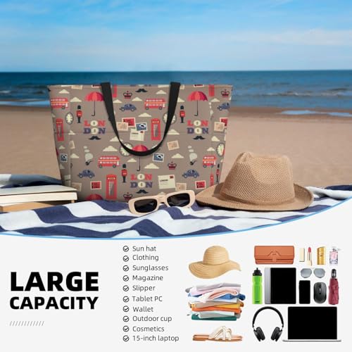 London Stamp Pattern Large Beach Bag Waterproof Sandproof Swim Tote Pool Bag For Women With Zipper4