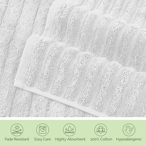 Image of Elegant Comfort Luxury 100% Turkish Cotton Corduroy Ribbed 4 Pack Hand Towel Set 16 x 28 Inch - Absorbent, Super Soft, Quick Dry, Premium Towels for Bathroom, Gym, Spa and Hotel Use, White