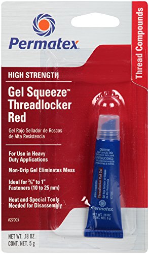 Permatex 27005 High Strength Threadlocker Red Gel Squeeze, 5 g