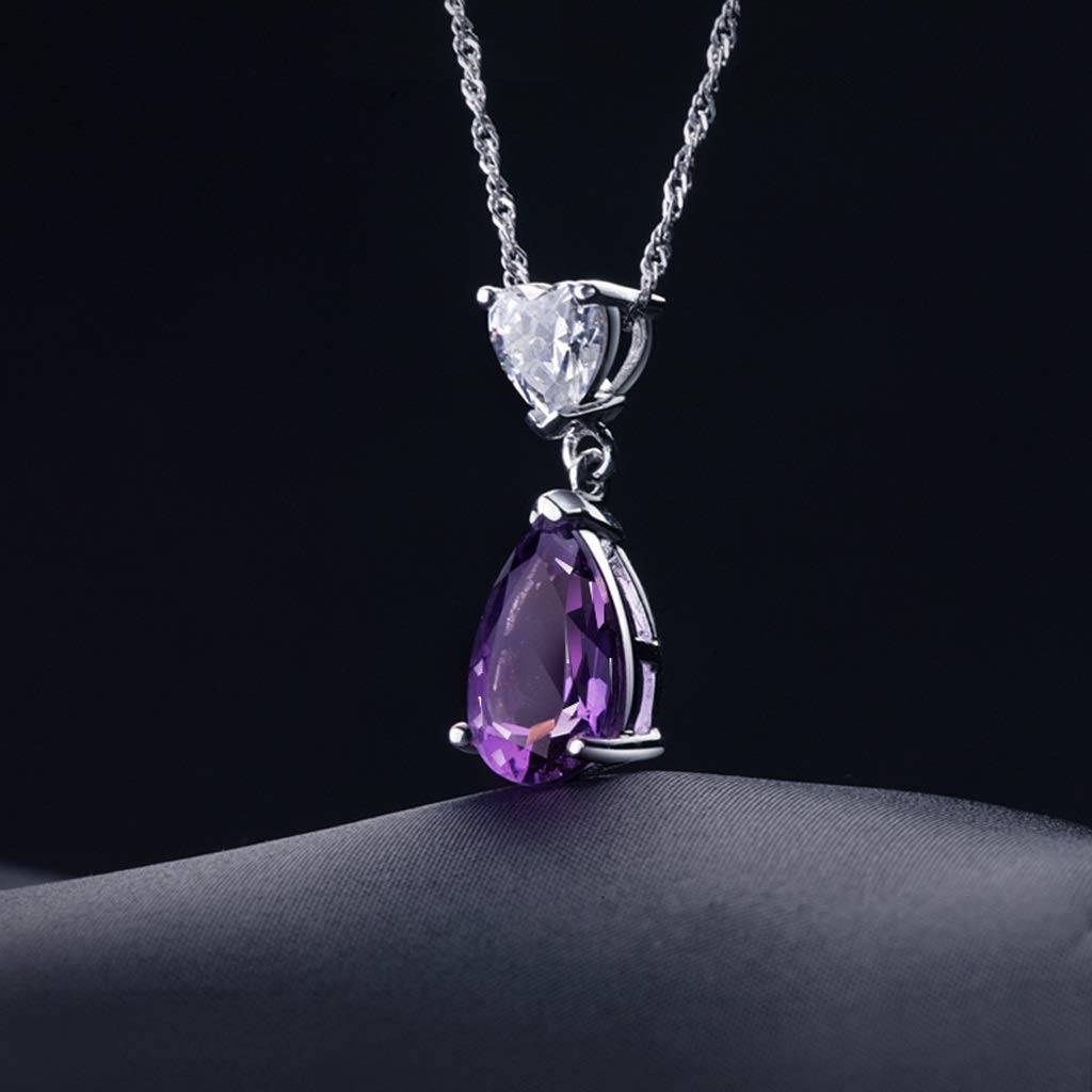 NBYGSC Collares para Mujeres Niñas Forma de Gota Collar con Colgante de Amatista de 2,6 Quilates Collar con Colgante de 18 '', Joyas para Mujeres Gargantillas Collares para el hogar