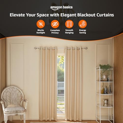 Image of Amazon Basics - Room Darkening Blackout Door Curtains, 100% Room Darkening | 7 Feet |Set of 2| Embossed | Self Deisgn |for Living Room and Bedroom | 115cmx 210cm, Color- Cream