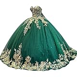 XYAYE Puffy Emerald Green Quinceanera Dresses Ball Gown Strapless Prom Dresses with Train Princess Lace Sweet 15 16 Dresses Vestido De 15 Años Gowns 4