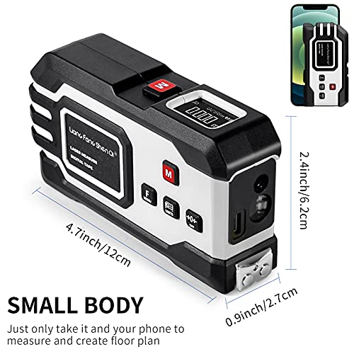 Laser Measurement Tool, 2D Floor Plan + 3D Rendering, 2 in 1 Bluetooth Laser Measure 6 Unit Switching, USB-Charge, Measure Distance, Area, Volume, Pythagoras, a Must Have for Contractors (195ft)