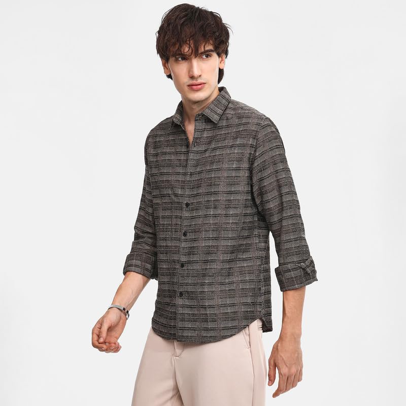 Image of CAHOOT Men's Tartan Plaid Shirt for Casual Wear | Spread Collar | Long Sleeve | Button Closure | Shirt Crafted with Comfort Fit for Everyday Wear