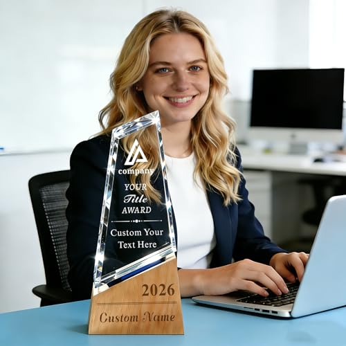 Image of Custom Crystal Award Trophy, Personalized Trophy with Company Logo & Text