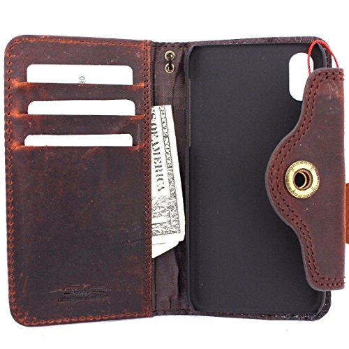 Genuine Vintage Leather Case for iPhone x Book Wallet Handmade Soft Closure Cover S Luxury 60s Holder Cards Slots Magnetic Slim Retro Brown DavisCase