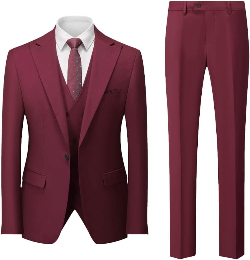 3 PC Mens Groom Tuxedos Slim Fit Wedding Suits for Men Business Suit Jacket Vest Pants Prom Party Suits