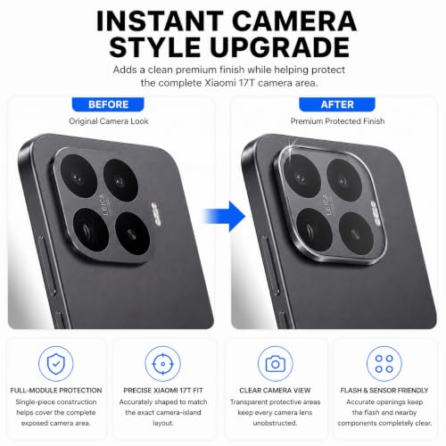 Image of FIRST MART Black Camera Ring Guard Protector for Xiaomi 17T | Tempered Glass with Metal Alloy Rings, HD Clear, Scratch Resistant, Case-Friendly | Pack of 1