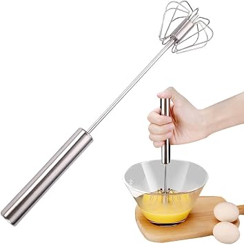 Stainless Steel Semi-Automatic Whisk, Stainless Steel Hand Push Rotary Whisk Blender for Cooking Kitchen Home Egg Milk 12 in