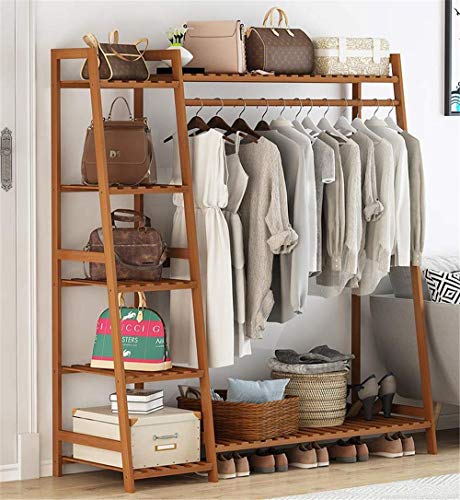 Image of LEOPAX Bamboo Coat /Clothing /Garment Rack /Freestanding Storage with 5-Tier Shelf (110 x 40 x 140cm, Natural)
