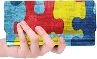 Unique Custom Colorful Autism Awareness Puzzle Wood Women Trifold Wallet Long Purse Credit Card Holder Case Handbag - coolthings.us