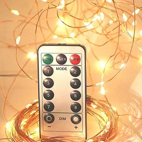33 FT FOLKS Fairy Lights Battery Operated string lights, 100 LED Lights, Indoor-Outdoor, Water Resistant Copper String Lights battery string lights. Remote Control 8 Modes for Parties, Bedroom Décor