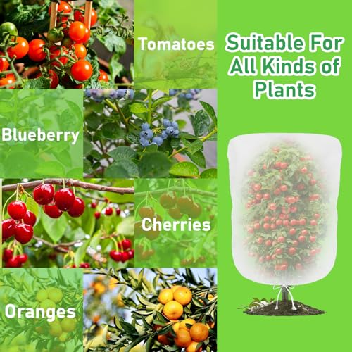 Image of Evoio 4 Pcs Garden Plant Fruit Tree Bird Netting Protection Blueberry Bushes Netting Covers Bags with Drawstring, 4 x 4.6 ft Shrubs Bush Tomato Strawberry Berry Barrier Mesh Cover Net Protector