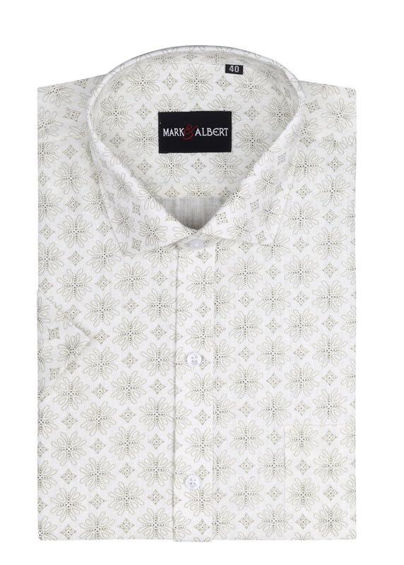 Image of Mark & Albert Men's Half Sleeve Cotton Linen Shirt Blue