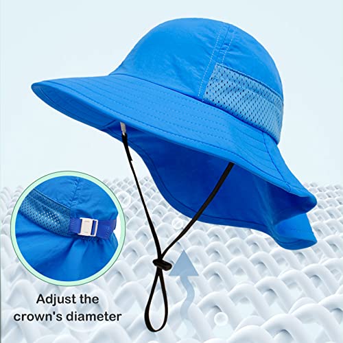 Xiaohawang Girls Sun Hat Baby Beach Hats Boys Upf 50+ Kids Summer Protection Cap Toddler Breathable Caps Wide Brim (6-12Months, Blue) #TOP2