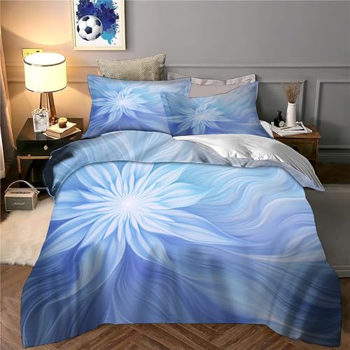 Housse de couette lit double 200x200 imprimé 3D bleu parure de lit confortable zippée - 6