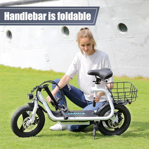 Caroma Trotinete elétrica Peak 819W com assento, bicicleta elétrica de pneu de 14 polegadas para adu