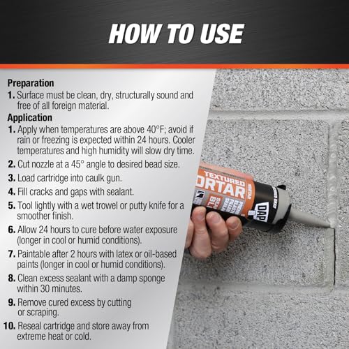 DAP Textured Mortar Premium Elastomeric Latex Filler & Sealant, Gray, 10.1 Oz (7079810082) - Image 4